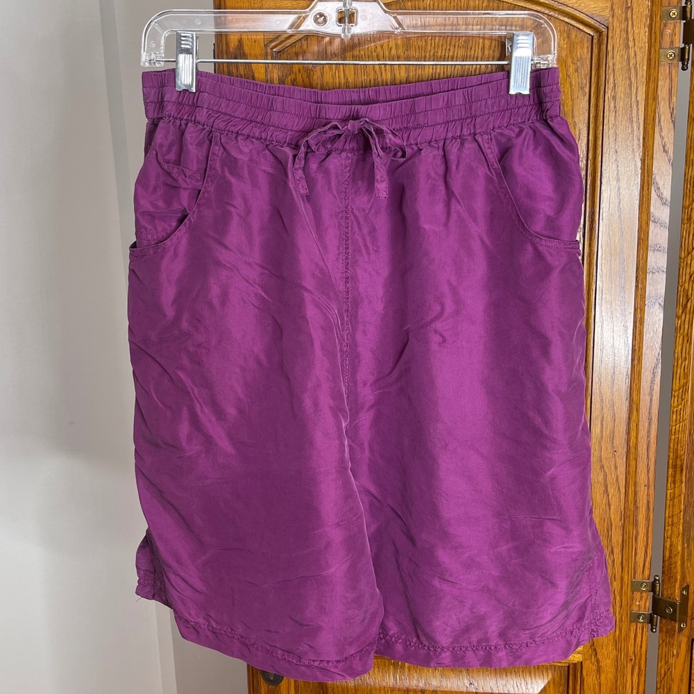 Jonathan Martin Purple 100% Silk Shorts Womens Large Elastic Waist Drawstring
